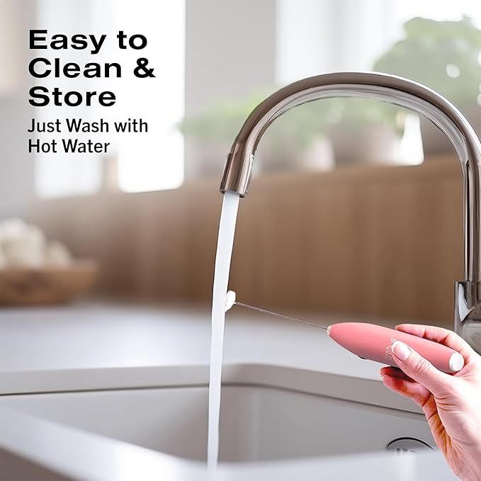 Bean Envy Milk Frother Handheld for Coffee - Electric Hand Blender, Mini Drink Mixer Whisk & Coffee Foamer Wand with Stand for Lattes, Cappuccino, Matcha and Hot Chocolate - Kitchen Gifts - Rose Pink