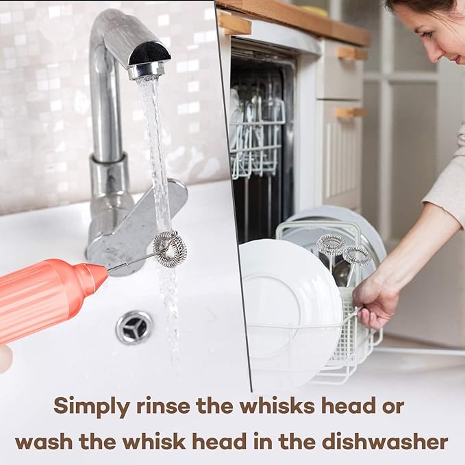 Milk Frother Handheld with 3 Stainless Steel Whisks, Rechargeable Electric Drink Mixer with Stand & Travel Case, Milk Foamer for Coffee, Latte, Cappuccino, Hot Chocolate, Egg,Jam Supplement-Pink