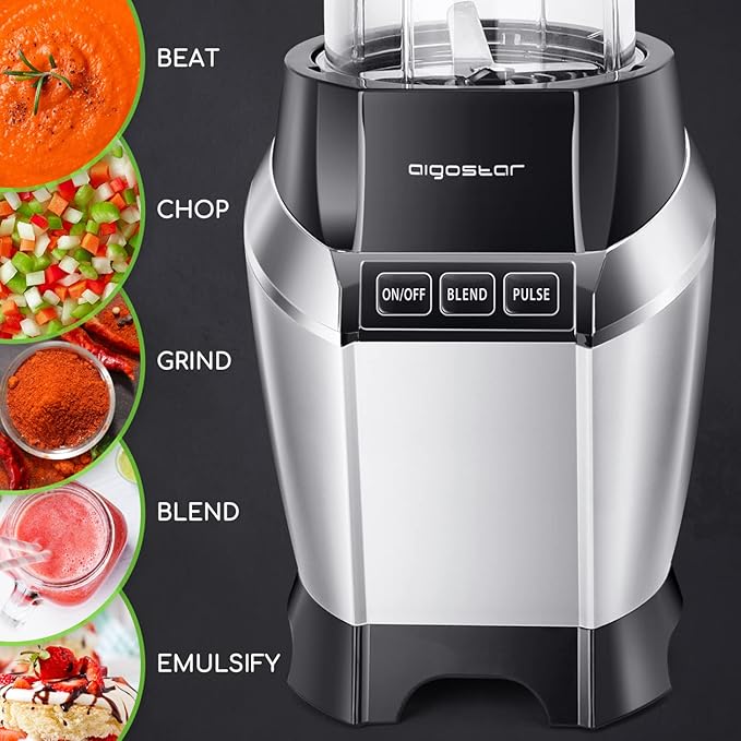 Aigostar Bullet Blender for Shakes and Smoothies, Personal Blender for Kitchen, Smoothie Blender Juice Licuadora Crushing Ice Puree Frozen Fruit, Countertop Blender with 24&20 oz To-Go Cups