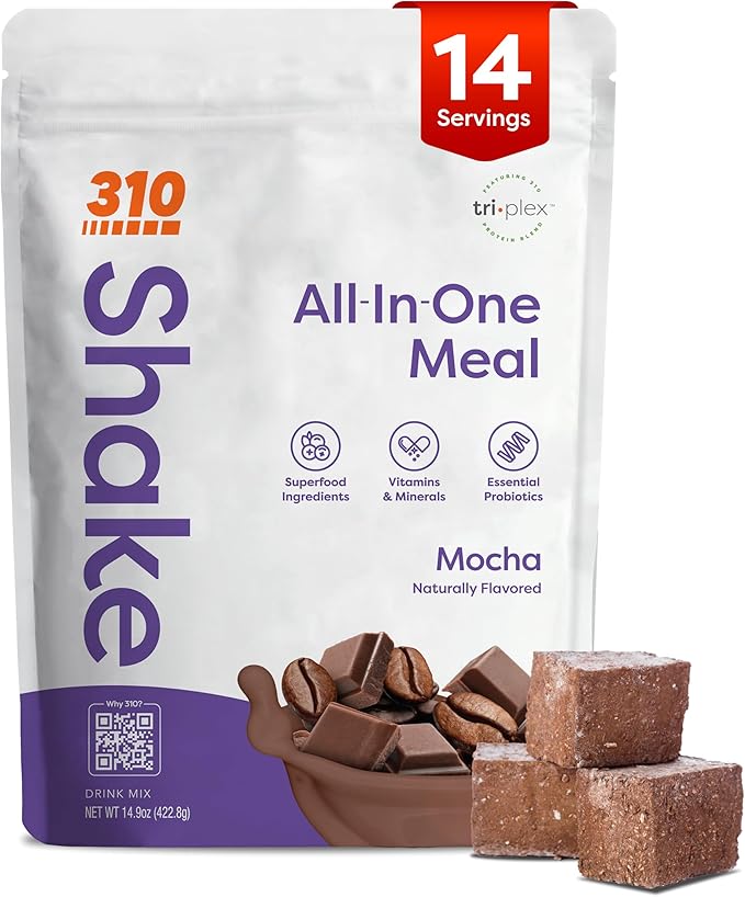 310 Nutrition All-In-One Meal Replacement Shake Powder - Plant-Based Protein Smoothie Blend w/High Fiber, Probiotics & Adaptogens - Low Carb, Vegan, Keto & Paleo Friendly - Mocha - 14 Srv