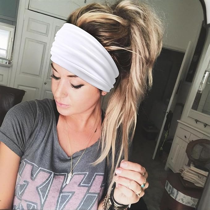 DRESHOW Wide Headbands for Women Elastic Turban Hair Bands Boho Head Bands for Women's Hair Non-Slip Yoga Workout Hairband Girls Accessories 4 Pack