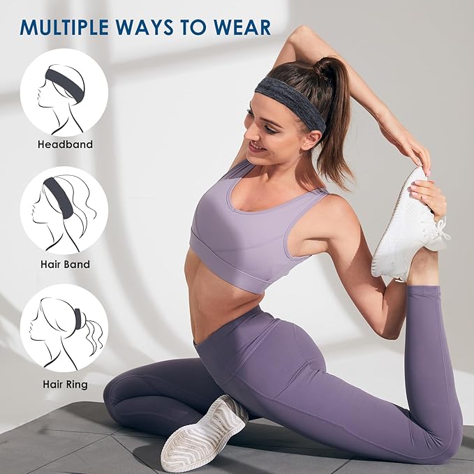 Sports Headbands for Women, 5 Pack Moisture Wicking Non Slip Sweatbands Fashionable Hairbands for Workout Yoga Running Gym