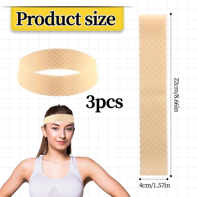 3-Piece Wig Grip Band Set - Adjustable Silicone Wig Headbands, Non-Slip Elastic Wig Grip, Sweat-Proof Hold (Skin Color)