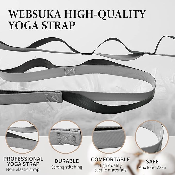 Stretching Strap Yoga Strap, 10 Loops Non-Elastic Stretch Bands Helps Women and Men Improve Flexibility for Home Workout, Physical Therapy, Pilates, Exercise, Dance, Comes with Door Anchor