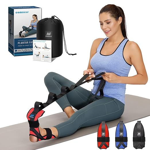 Foot and Calf Stretcher-Stretching Strap For Plantar Fasciitis, Heel Spurs, Foot Drop, Achilles Tendonitis & Hamstring. Yoga Foot & Leg Stretch Strap. (Red)