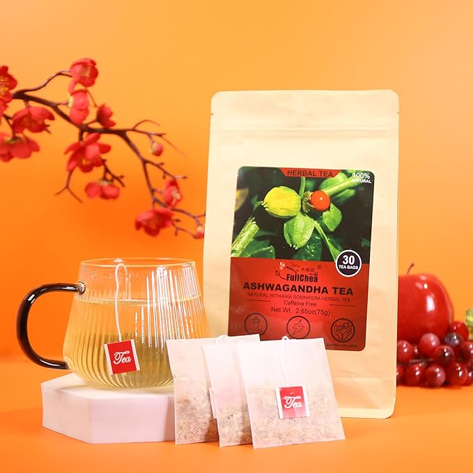 FullChea - Ashwagandha Tea, 2.5g X 30 Count - Sourced from India - Premium Natural Dried Cut & Sifted Root - Non-GMO - Caffeine-free - Rich in Antioxidants & Boost Energy