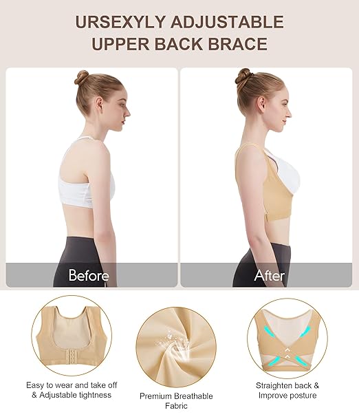 URSEXYLY Upper Back Brace for Women Breathable Posture Corrector Posture Support Back Straightener Pain Relief(Beige,L)