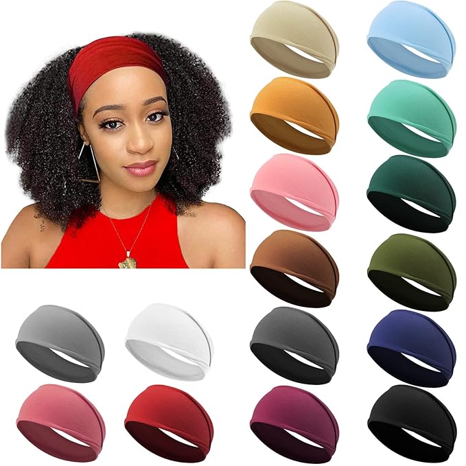 DRESHOW Yoga Running Headbands for Women Elastic Non-Slip Headbands Sports Workout Hair Bands 16 Pack