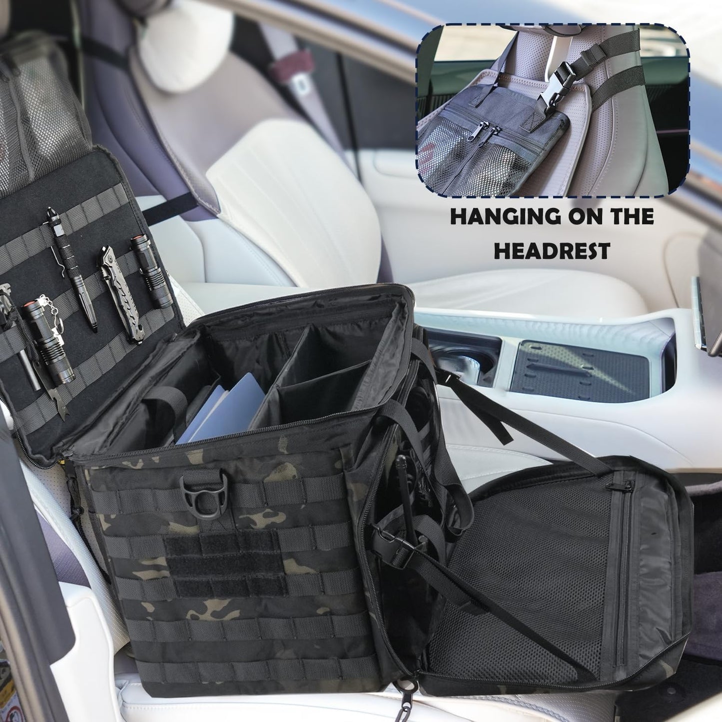 Patrol Bag Law Enforcement, Police Gear Car Front Seat Vehicle Organizer Bags with MOLLE System (Camo)