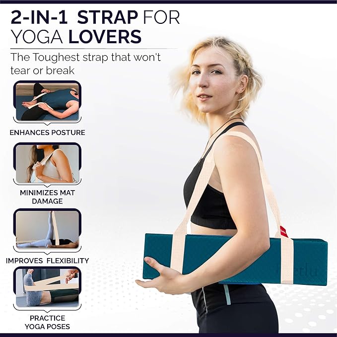 Yoga Mat Straps 2 in 1 - Cotton - Adjustable anti-slip straps for yoga, pilates, stretching, for carrying mats