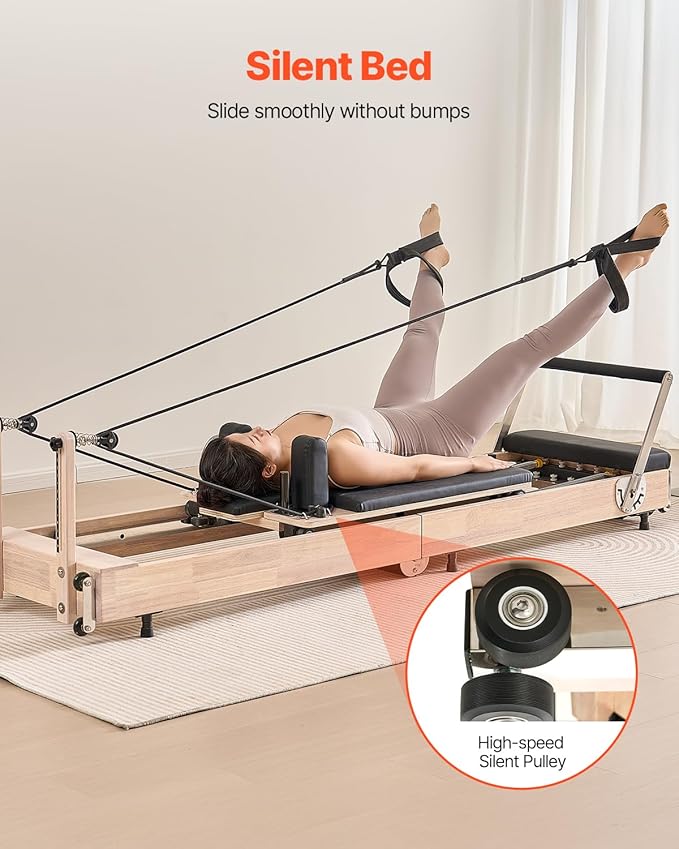 VEVOR Pilates Reformer Machine, Pilates Workout Equipment for Home Gym Studio Use, Pilates Bed with Dual Resistance- Spring & Cord, Reformer Set, Up to 400 LBS