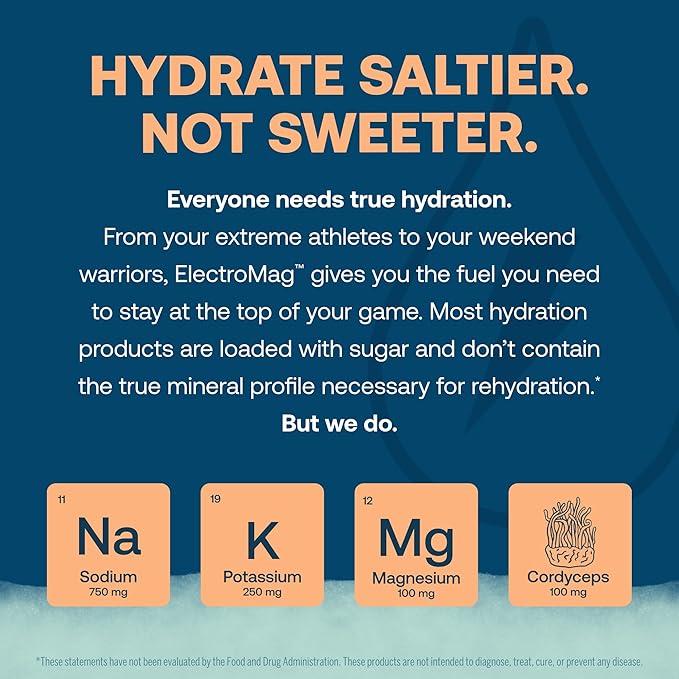 True Grace ElectroMag - 16 Stick Packs - Grapefruit - Electrolyte Powder for Rapid Hydration - Sodium, Potassium, Magnesium & Cordyceps - Zero Sugar & Carbs - Non-GMO - 16 Total Servings