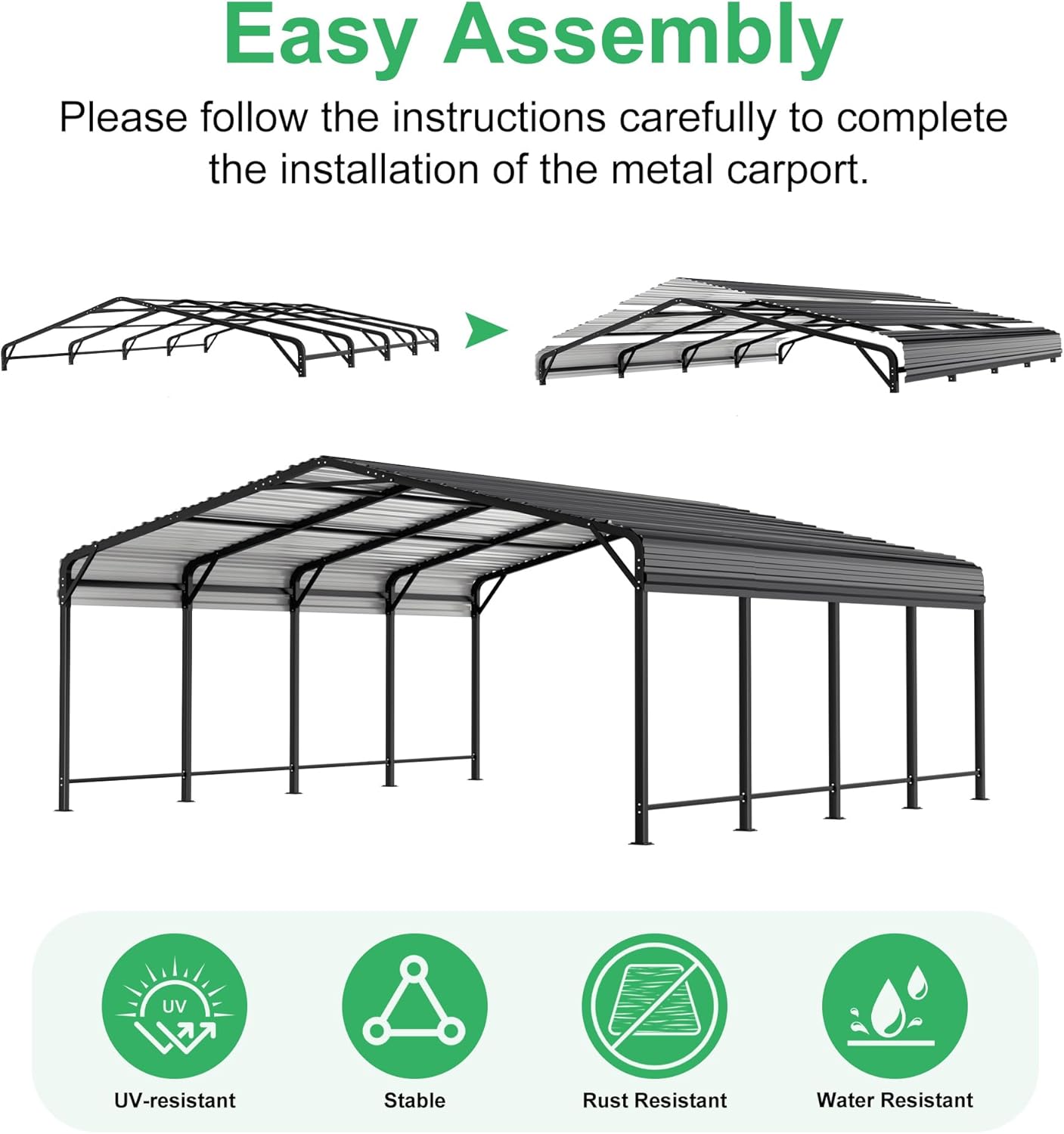 20x20 FT Metal Carport with Heavy Duty Carport Canopy, Car Port with Reinforced Base and Five Canopy Beams, Car Garage Shelter for Car, Boats and Truck