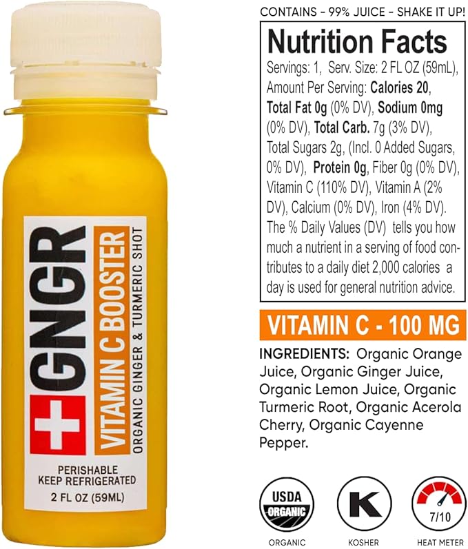 '+GNGR 24 Shots Variety Pack of Organic Immunity Boosting Ginger Shots - Cold Pressed Ginger Shots for All Natural Digestive and Immune Support - Nothing Artificial - USDA Organic (2 Fl Oz, 24 Pack)