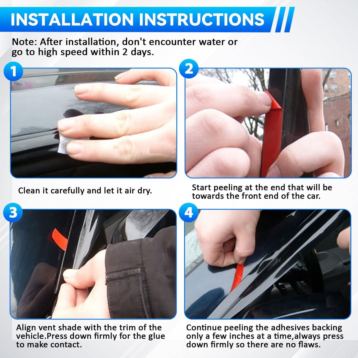 4pcs Front+Rear Smoke Tint Sun/Rain Guard Outside Mount Tape-On Vent Window Visors Compatible with 2020-2024 Jeep Gladiator 2018-2024 Jeep Wrangler JL 4-Door