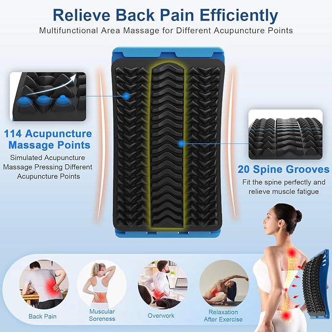 Back Stretcher for Lower Pain Relief, 4 Level Adjustable Arch Lumbar Cracker Board, Massager for Scoliosis, Spine Decompression Support - Blue