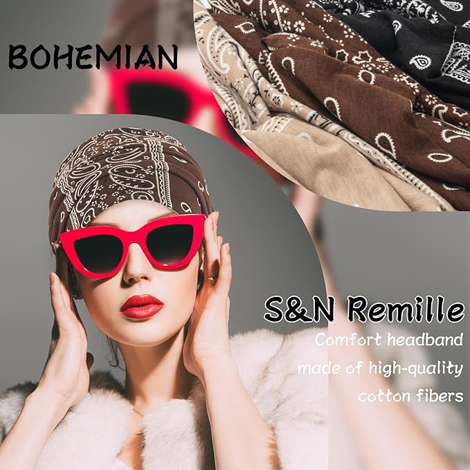 S&N Remille Wide Headbands for Women, Large Hairband, Elastic Non-Slip Headband Twist Knotted Accessories, Yoga Workout Vintage Hair 3 Pack (Colour-10)