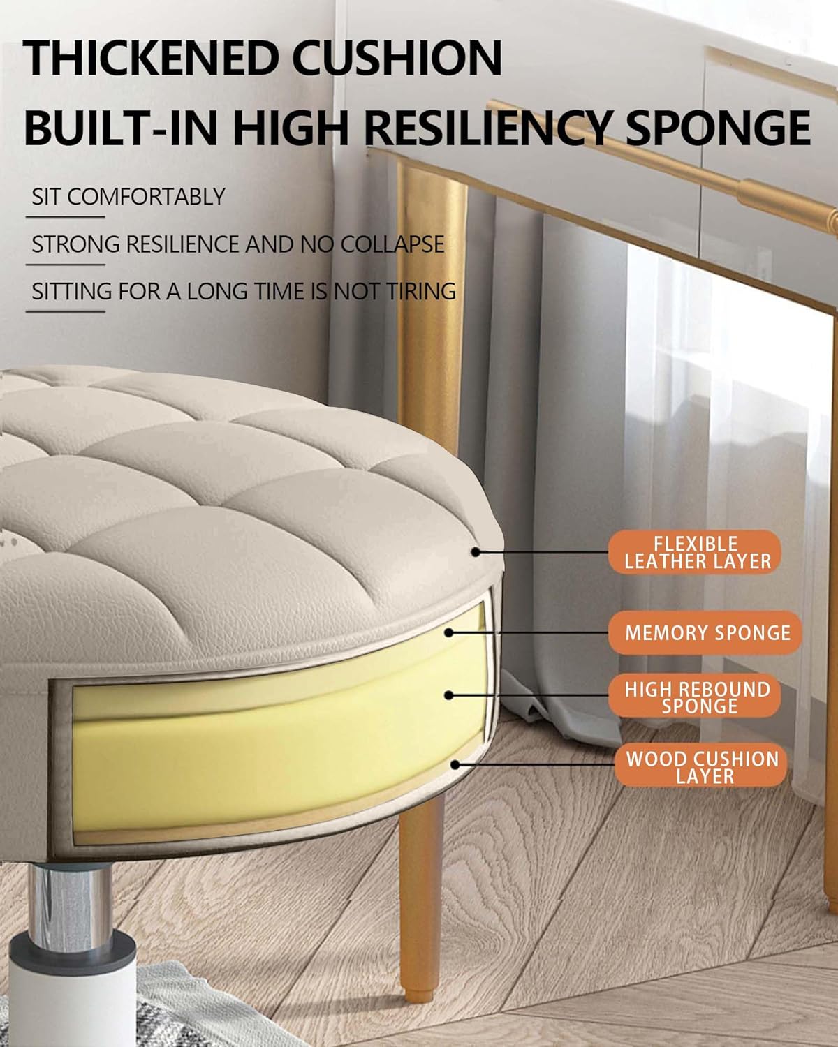 Small Chair Round Rolling Stool with Wheels PU Leather Height Adjustable Swivel Drafting Work SPA Salon Stools Home Office Chair,2 Pack