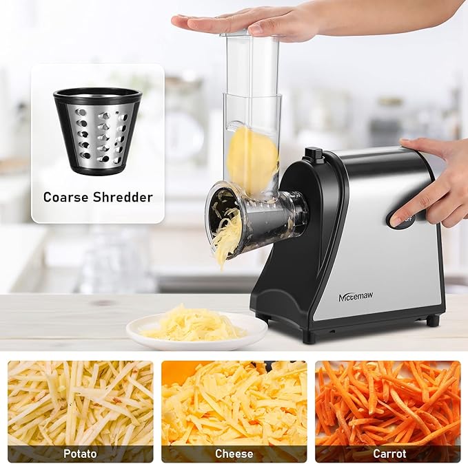 Nictemaw Electric Cheese Grater, 250W 5-in-1 Professional Cheese Grater Electric Vegetable Slicer, Electric Slicer Shredder for Veggies, Carrots, Carrot, Potatoes