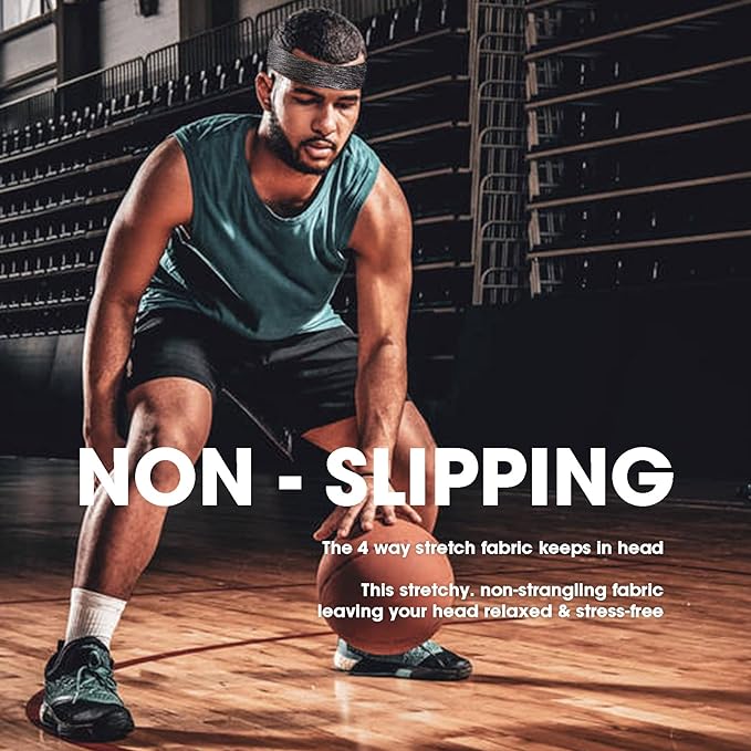 Braylin Men's Headbands, 3-Pack Head Band for Men, Sport Sweatbands for Running Fitness Yoga Cycling, Sweat Wicking Non Slip