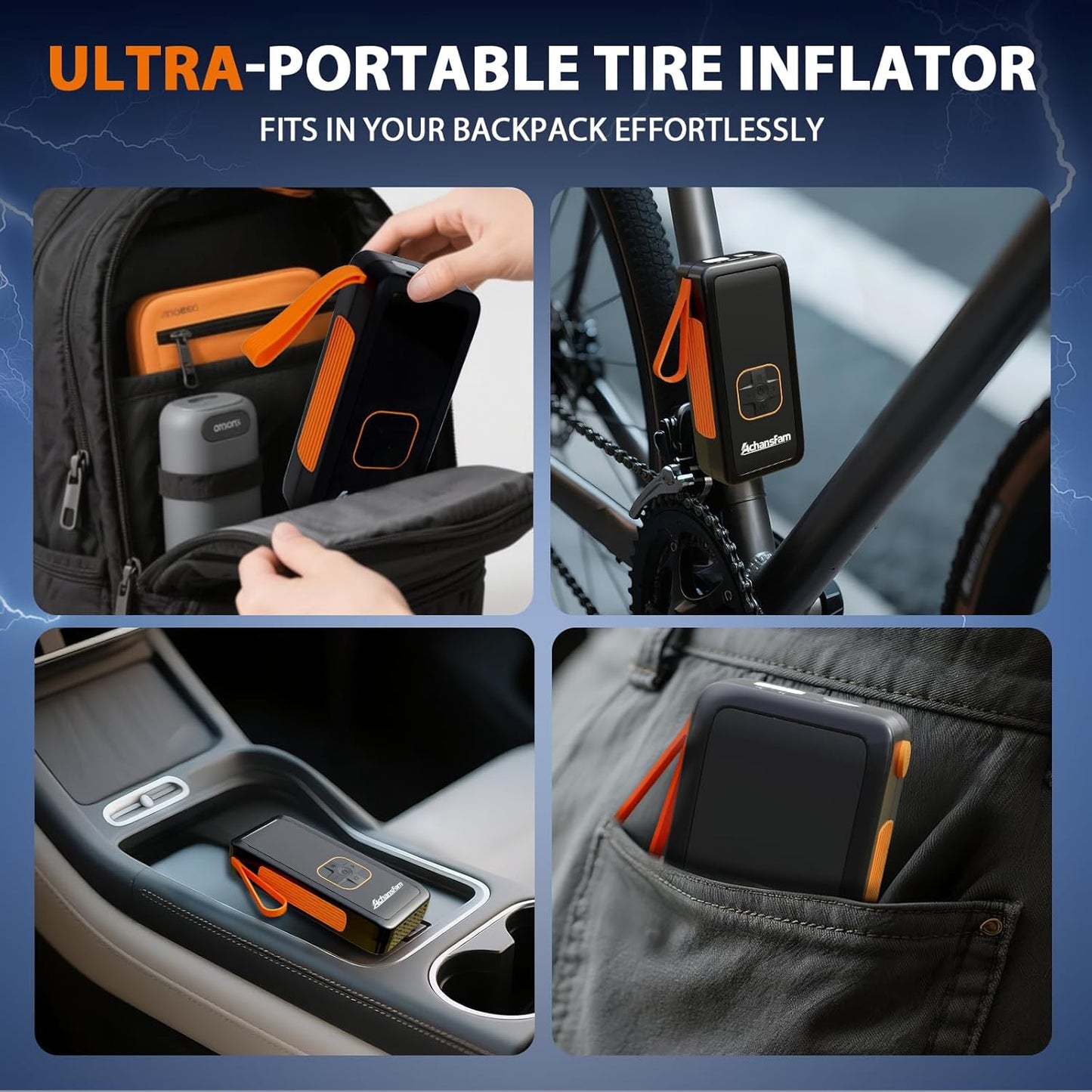 Tire Inflator Portable Air Compressor - Air Pump with Digital Pressure Gauge, 150PSI, LED Light, Auto Shut-Off Function - Cordless Pump for Car, Motorcycle, Bicycle, Balls and Lawn Equipment