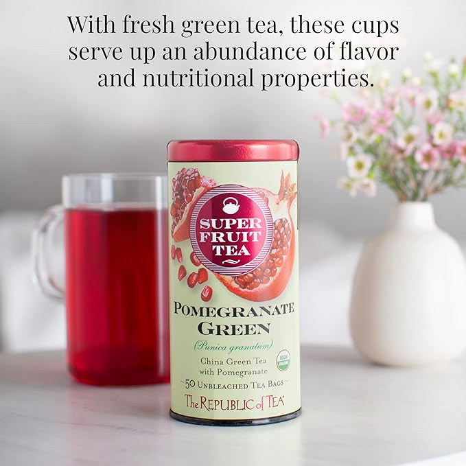 The Republic of Tea Organic Pomegranate Green Tea, 250 Tea Bags, Superfruit Premium Green Tea Blend