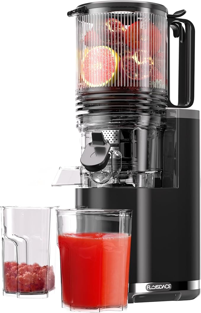 Cold Press Juicer, 6.5" Extra Large Feed Chute Juicer Machines, 350W Slow Masticating Juicer Machines with High Juice Yield for Whole Vegetables & Fruits, BPA Free, Black, Easy to Clean