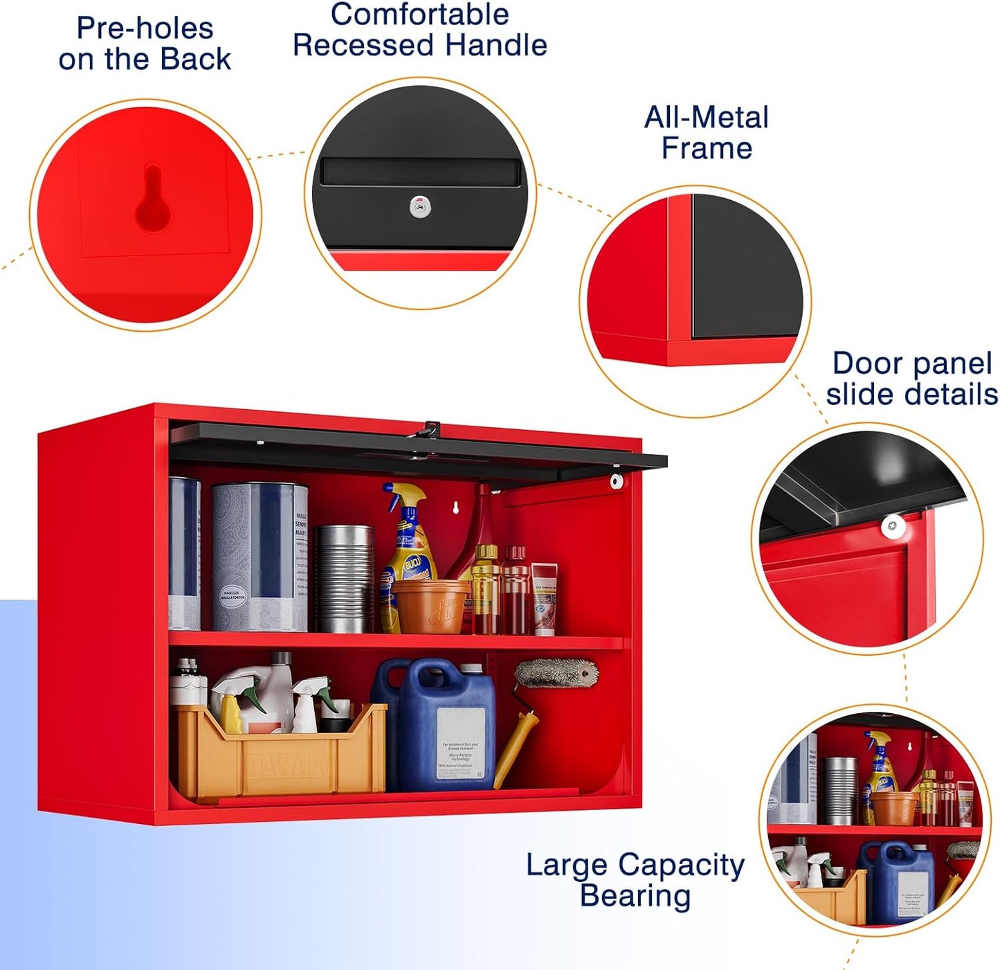 Yizosh Metal Garage Wall Cabinet with Doors and Shelves,Wall Mounted Metal Storage Cabinet, Floating Steel Tool Cabinet for Garage,Basement,Kitchen,Warehouse (Red Black,21.6" H)