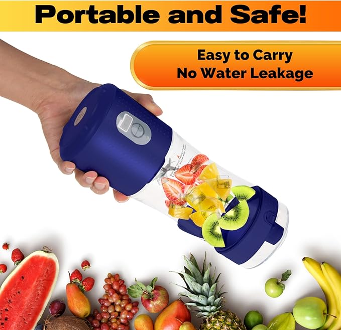 Compuaddict - Personal Blender Shakes and Smoothies 13 OZ Individual Mini Blender USB Rechargeable Fresh Juice Portable Blender Travel Blender (Blue)