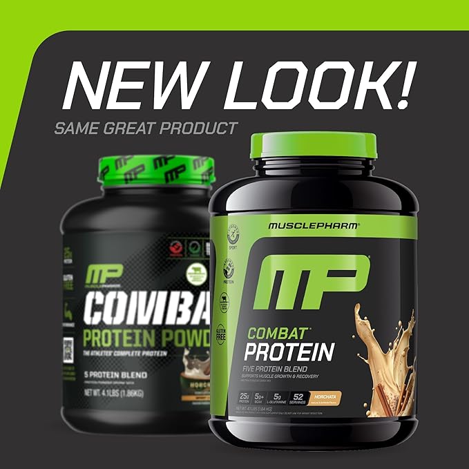 Muscle Pharm Combat Protein Powder, Horchata Flavor, Fuels Muscles for Productive Workouts, 5 Protein Sources Including Whey Protein Isolate & Egg Albumin, Gluten Free, 4 lb, 52 Servings