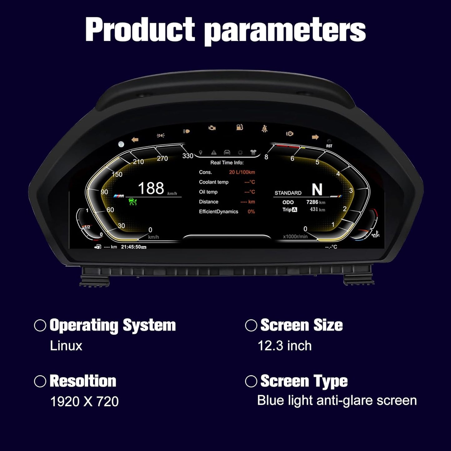 Speedometer Instrument for BMW F30 F36 2013-2020๏ผ12.3 inch Linux System Original Modern Car Odometer Information Head up Display Digital Cluster Electronic Gauge Dashboard Screen