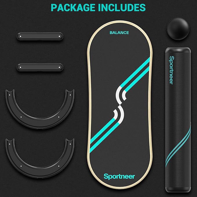 Sportneer Balance Board 7 Modes Wobble Board with Adjustable Stoppers Exercise Balancing Stability Trainer for Improve Balance, Surf Trainer & Physical Therapy - Roller and 2.8'' Ball Included