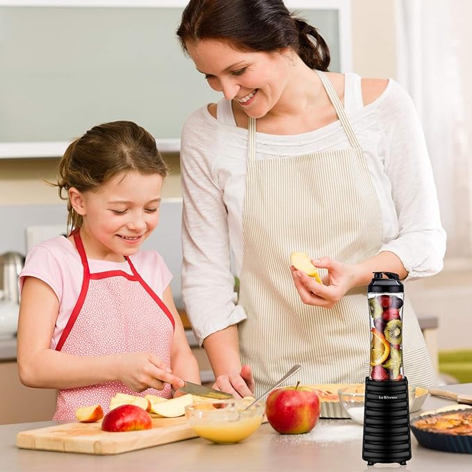 La Reveuse Smoothies Blender 300 Watt with 18 oz BPA-free Portable Travel Sports Bottle (Black)