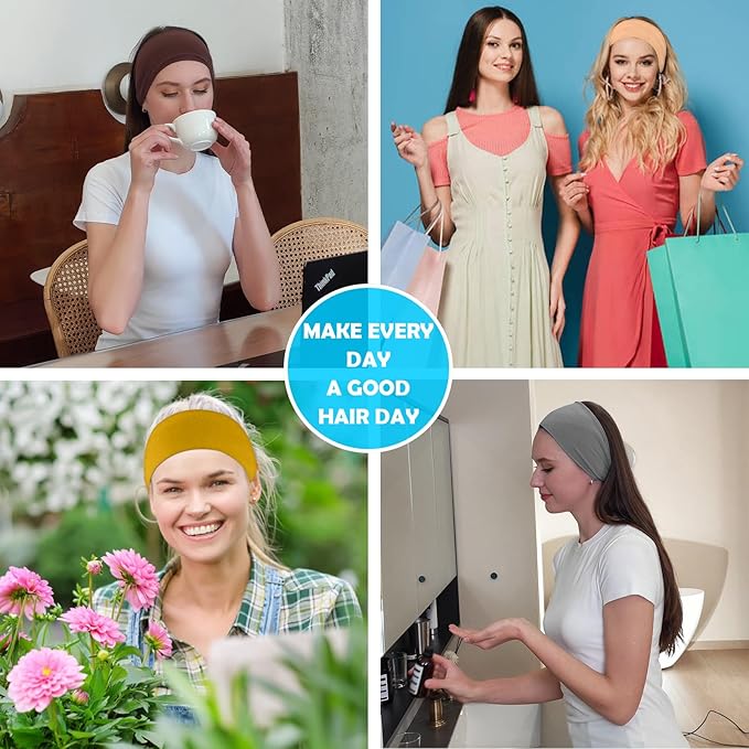 RITOPER Wide Headbands for Women Non Slip, Workout Yoga Running Womens Headband Boho Hair Bands for Women's Hair, Thick Sweat Head Bands Solid Head Wraps Bandana