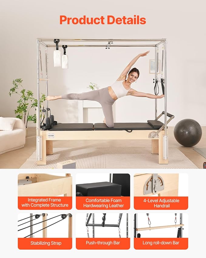 VEVOR Pilates Reformer Machine, Pilates Workout Equipment for Home Gym Studio Use, Pilates Bed with Dual Resistance- Spring & Cord, Reformer Set, Up to 400 LBS