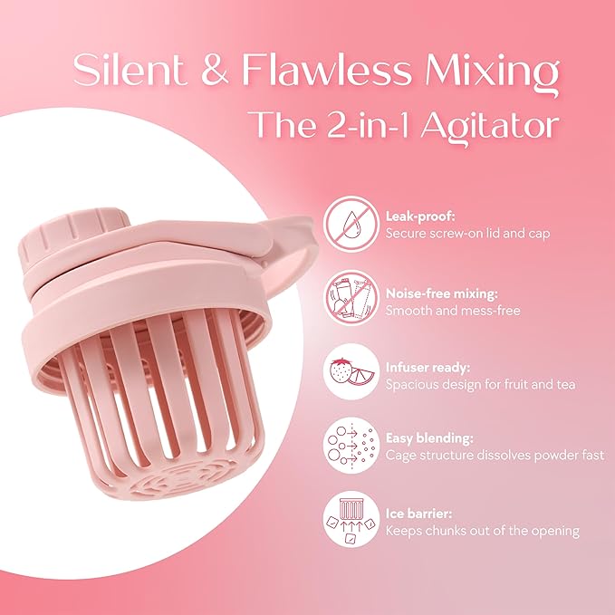 Paradise Shaker Bottle, 24 oz, Insulated Stainless Steel Protein Shaker, Smoothie and Pre Workout for Women, with Leakproof Twist-Off Chug Cap, Quiet Mixing, Pink Ombre, Pismo Sunset