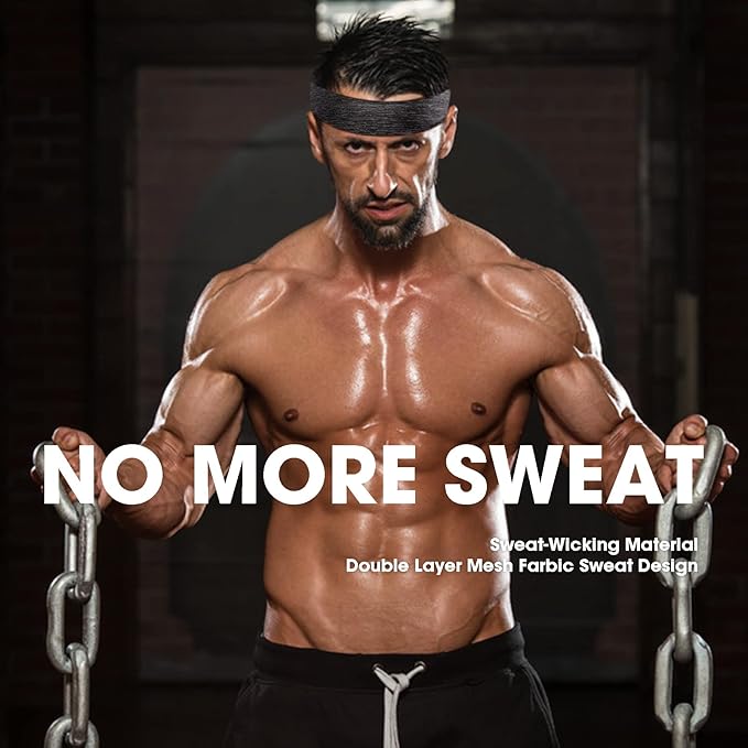 Braylin Men's Headbands, 3-Pack Head Band for Men, Sport Sweatbands for Running Fitness Yoga Cycling, Sweat Wicking Non Slip