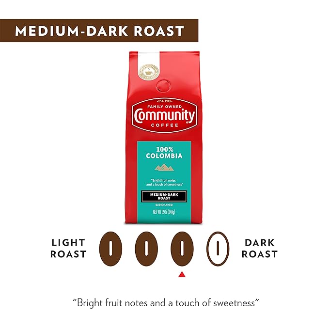 Community Coffee 100% Colombia 72 Ounce, Medium Dark Roast Ground Coffee, 12 Ounce (Pack of 6)