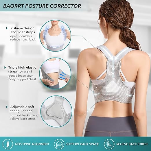 Posture Corrector for Women, Back Brace for Upper Back Support, Invisable Back Straightener for Hunchback and Providing Pain Relief from Neck, Back and Shoulder (Gray)(Medium 29-35 Inch)