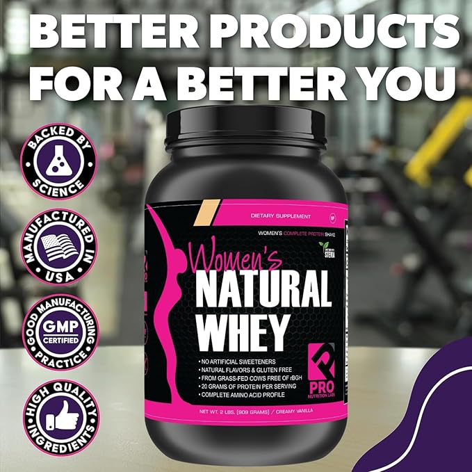 Whey Protein Powder for Women Vanilla Powder - Low Carb Gluten-Free Grass-Fed rBGH-Free - Supports Weight Loss - Natural Stevia Sweetened Protein Shake, 20g (Creamy Vanilla, 2lb)