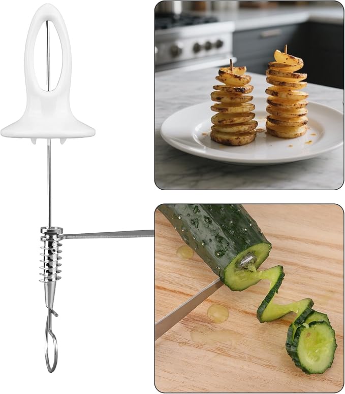 Tornado Spiral Potato Cutter Set, Manual Tornado Spiral Potato Cutter with 4pcs Stainless Steel Skewers Vegetable Spiralizer for Fry Chips Making Practical Kitchen Gadgets