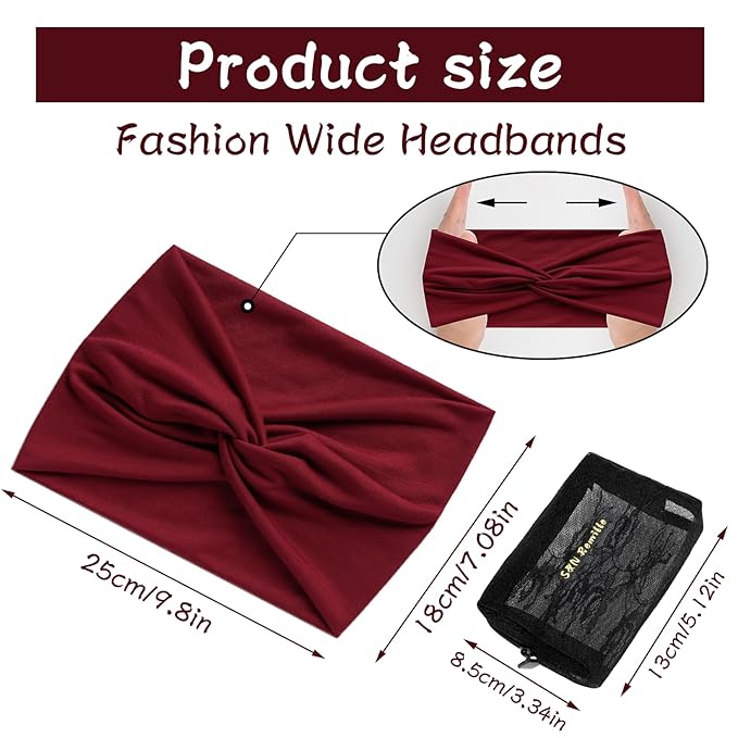S&N Remille Wide Headbands for Women, Large Hairband, Elastic Non-Slip Headband Twist Knotted Accessories, Yoga Workout Vintage Hair 3 Pack (Colour-6)