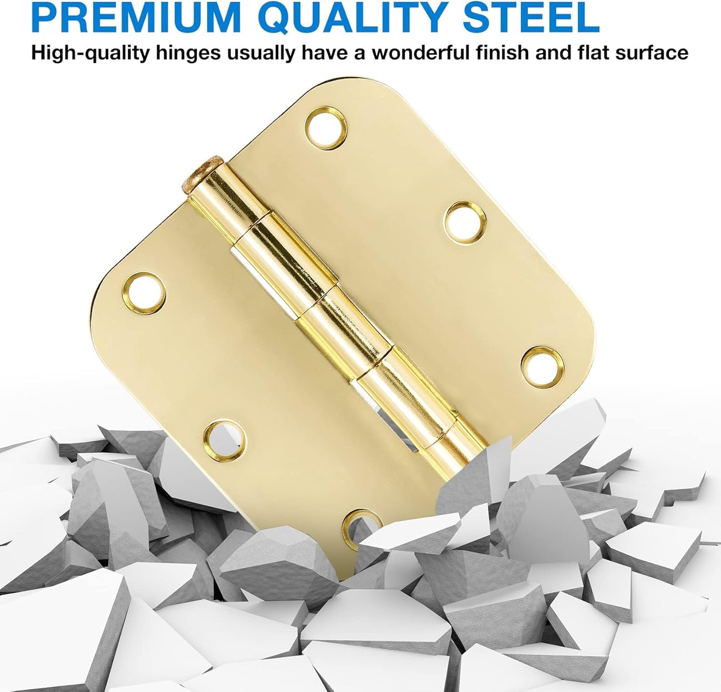 18 Pack Interior Door Hinges Polished Brass 3.5 inch X 3-1/2" 5/8 Radius,3 ½"Gold Round Standard Hinge for Single Doors DIY Assembly Bi-fold Table Hardware Kit House Accessories Home Eseentials