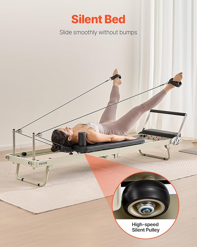 VEVOR Pilates Reformer Machine, Pilates Workout Equipment for Home Gym Studio Use, Pilates Bed with Dual Resistance- Spring & Cord, Reformer Set, Up to 400 LBS