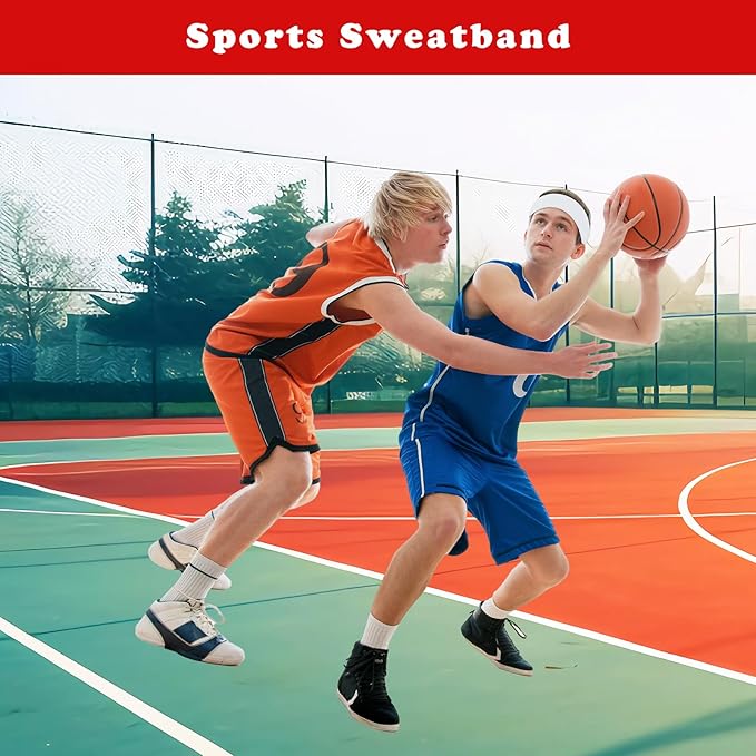 Sweatbands Sports Headbands for Men & Women - 3 Pack Moisture Wicking Cotton Headband for Tennis, Basketball, Running, Gym - Sweat Band