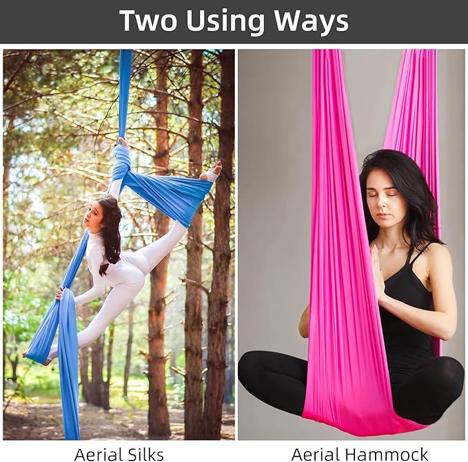 PRIOR FITNESS Aerial Silks Kit Colorful 9/15/20 Yards 40D Nylon Fabric Hammock Set With Hardware & Guide for All Levels Of Aerial Yoga Practice and Acrobatic Flying For Adults Aerial silk