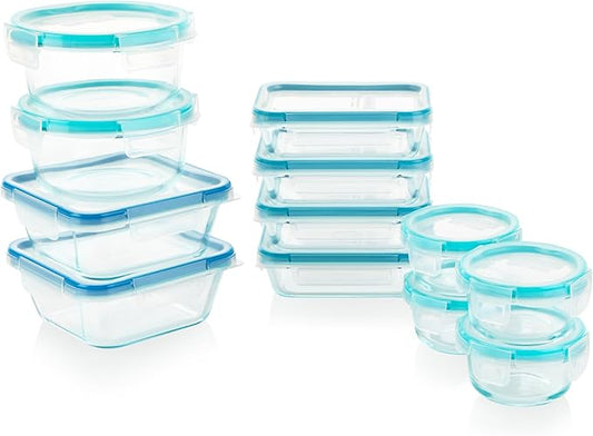 Snapware Total Solutions (12 Pack, 1, 2 & 4 Cup) Glass Food Storage Containers Set, Airtight & Leakproof Locking BPA-Free Lids, Freezer Dishwasher Microwave Safe
