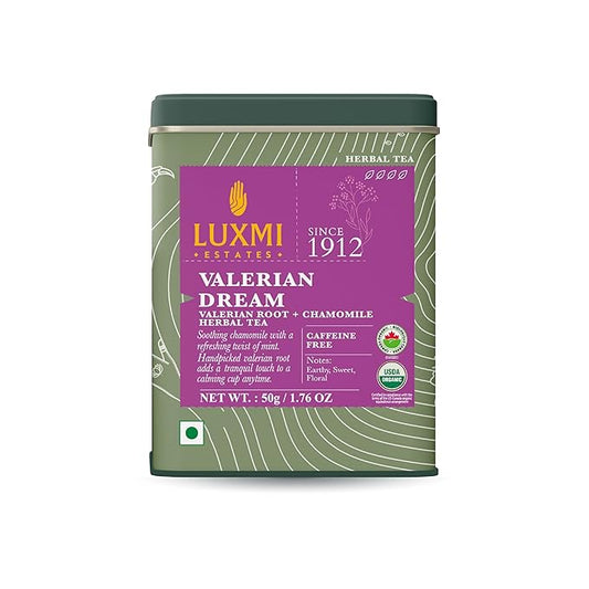 Luxmi Estates - Valerian Dream - Organic Valerian Root Tea for Sleep - Loose Leaf - 50g (25 Cups) | with Valerian Root, Chamomile & Lavender | Perfect Wellness Sleep Tea