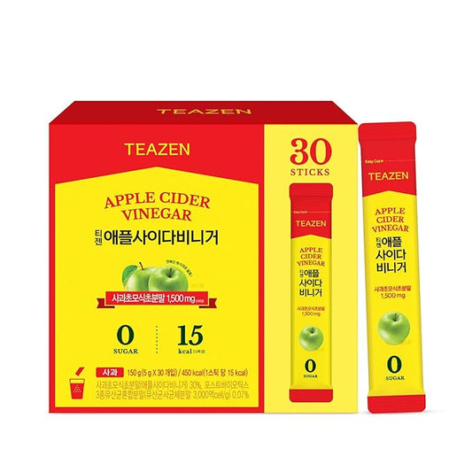 TEAZEN Apple Cider Vinegar Drink Powder Stick – On-the-Go Wellness with 1500mg ACV, Sugar-Free, Postbiotics, 30 Sticks | Supports Digestion & Metabolism