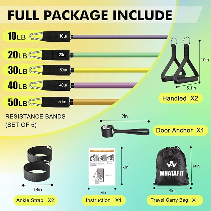 WHATAFIT Resistance Bands, Exercise Bands,Resistance Bands for Working Out, Work Out Bands with Handles for Men and Women Fitness, Strength Training Home Gym Equipment